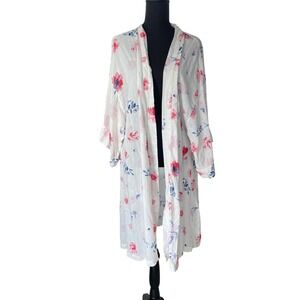 Dip Sleepwear Kimono Robe Women 2X White Floral Lightweight Lounge Boho Romantic